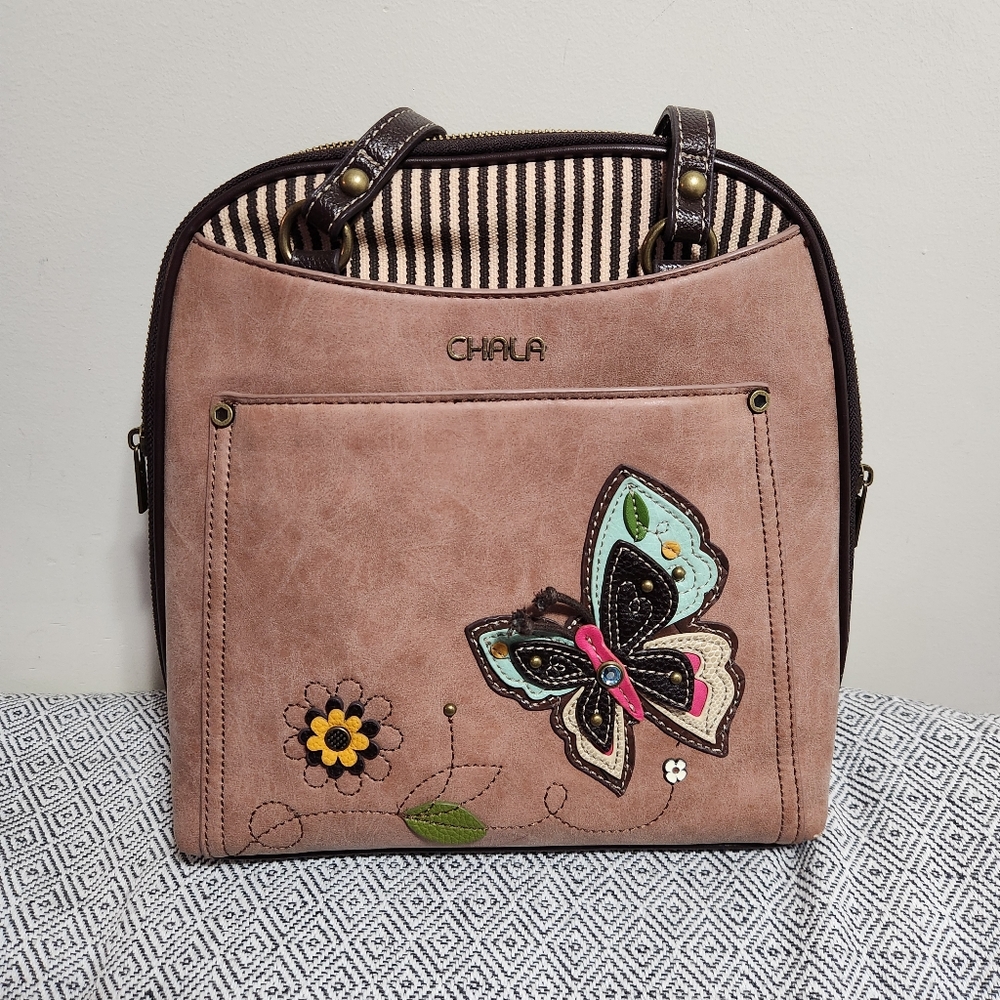 Chala Brown Butterfly Embroidered Women's Bag